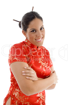 smiling female with folded hands
