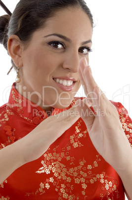 close up of female showing karate gesture