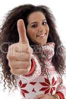 young woman showing thumb up