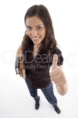 college student showing thumb up