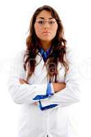 young female doctor with folded hands