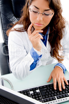 high angle view of adult doctor busy in work