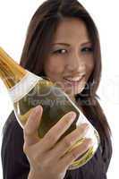 beautiful woman handling Champaign bottle
