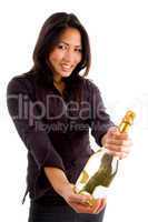 attractive female holding bottle
