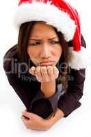 sad young asian professional in christmas hat
