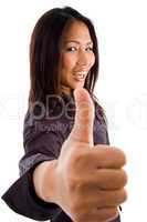 young asian businesswoman with thumbs up