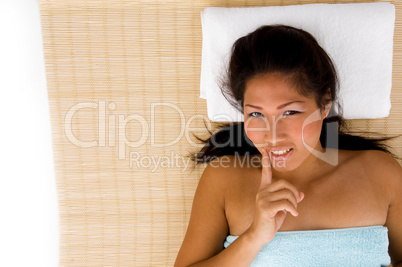 high angle view of relaxing smiling model