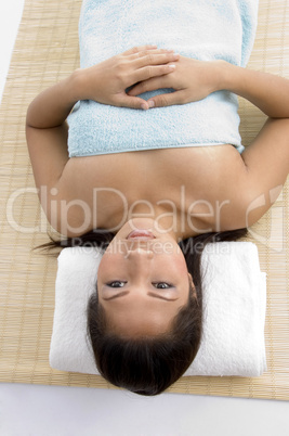 high angle view of laying woman