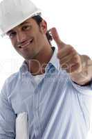 young american architect with thumbs up hand gesture