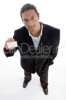 handsome american executive with business card