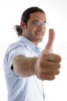 handsome model with thumbs up