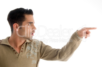 fashionable man pointing sideways