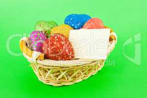 Basket full of the colorful heart shaped toys