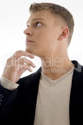 portrait of handsome male looking upside