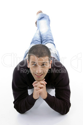 handsome male lying down on floor