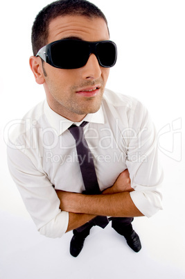 high angle view of young professional with sunglasses