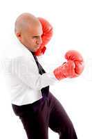 male posing in boxing gloves