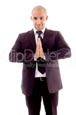 businessman standing joining both hands