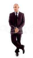 bald businessman in stylish standing pose
