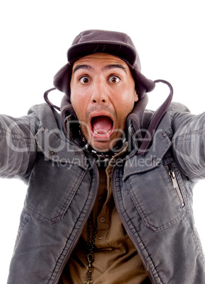 surprised man posing in front of camera