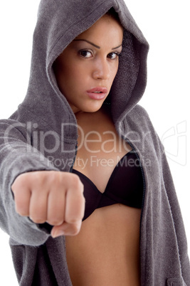 sexy woman showing her punch