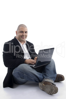experienced businessman working on laptop