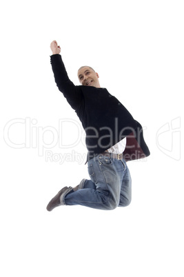 successful businessman jumping high