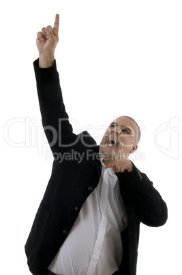 adult businessman pointing upward