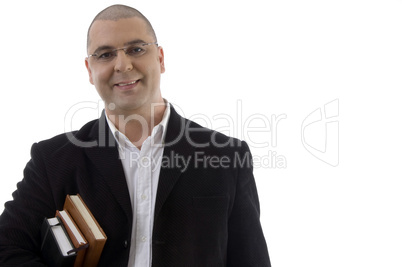 smiling businessman with books