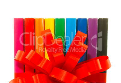 Row of colorful books' spines