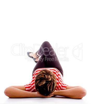 woman relaxing on floor lying down