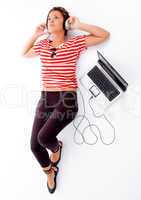 woman listening to music with headphones