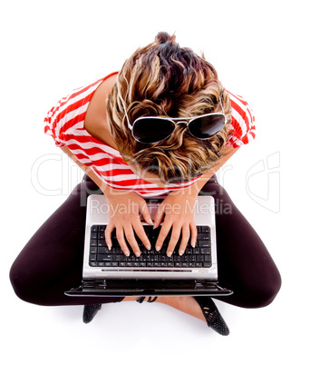 high angle view of working female high angle view of working female