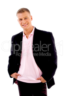 standing businessman looking at camera