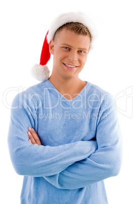 smiling adult man with christmas hat smiling adult man with christmas hat