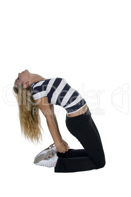 woman bending stretching her back