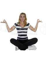 lady performing yoga sitting in lotus pose