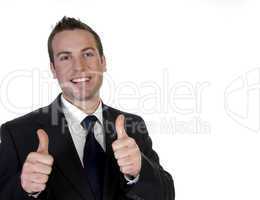 happy businessman with his hand going thumbs up