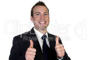 young happy businesssman and showing thumbsup