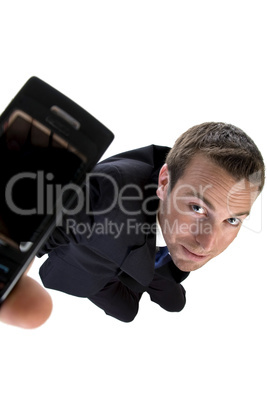 young businessman showing his mobile young businessman showing his mobile