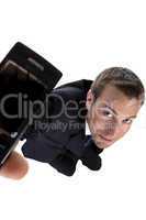 young businessman showing his mobile