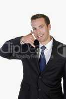 businessman posing calling hand gesture