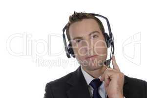 thinking businessman with headphone