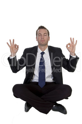 sitting businessman showing hand gesture