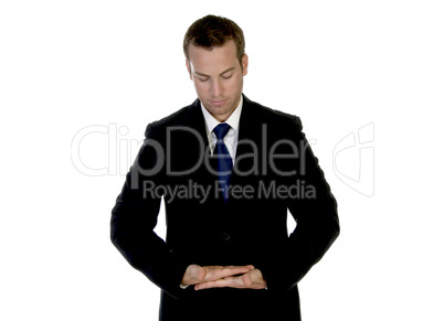 businessman making pose with palms