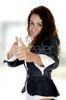 woman showing thumb's up