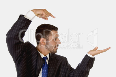 businessman pointing his palm