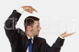 businessman pointing his palm