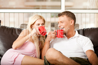 Man and woman enjoying coffee