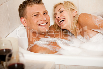 Affectionate couple bathing